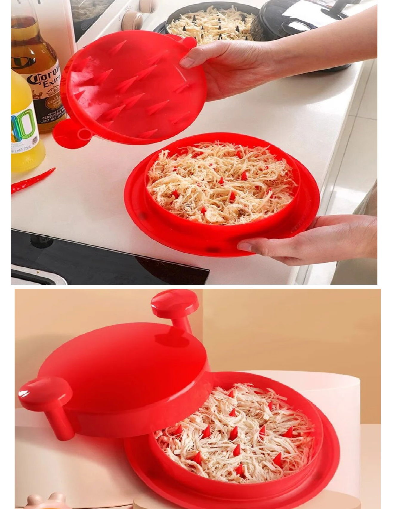 Chicken Shredding Apparatus -Roasted Eggplant Pepper Shredder -Chicken Shredding Apparatus