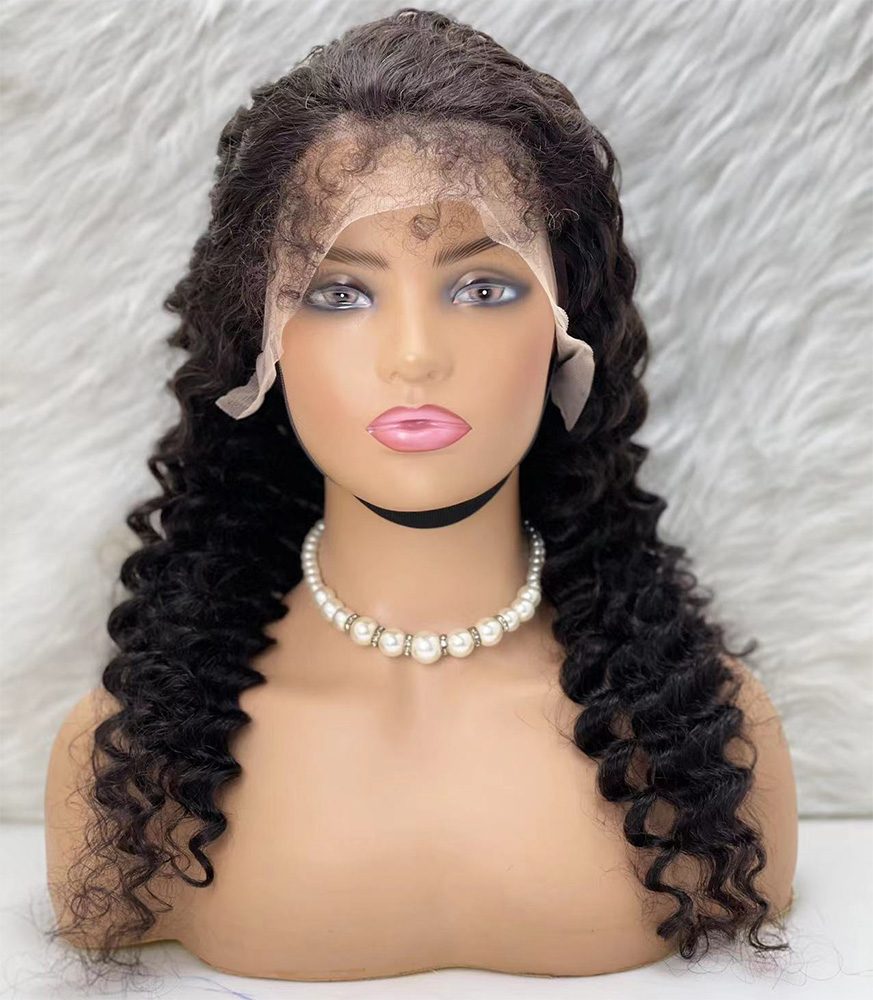 Real Hair Front Lace Tulle Wig / Deep Wavy / Natural 70/75cm