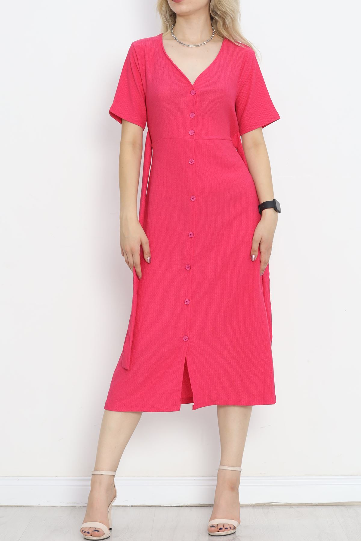 Button Front Dress Fuchsia