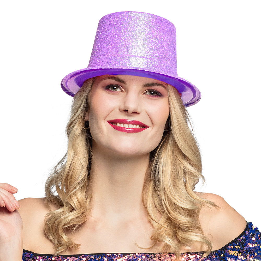 Fluorescent Purple Color Silvery Long Trilby Bowler Hat 12 cm