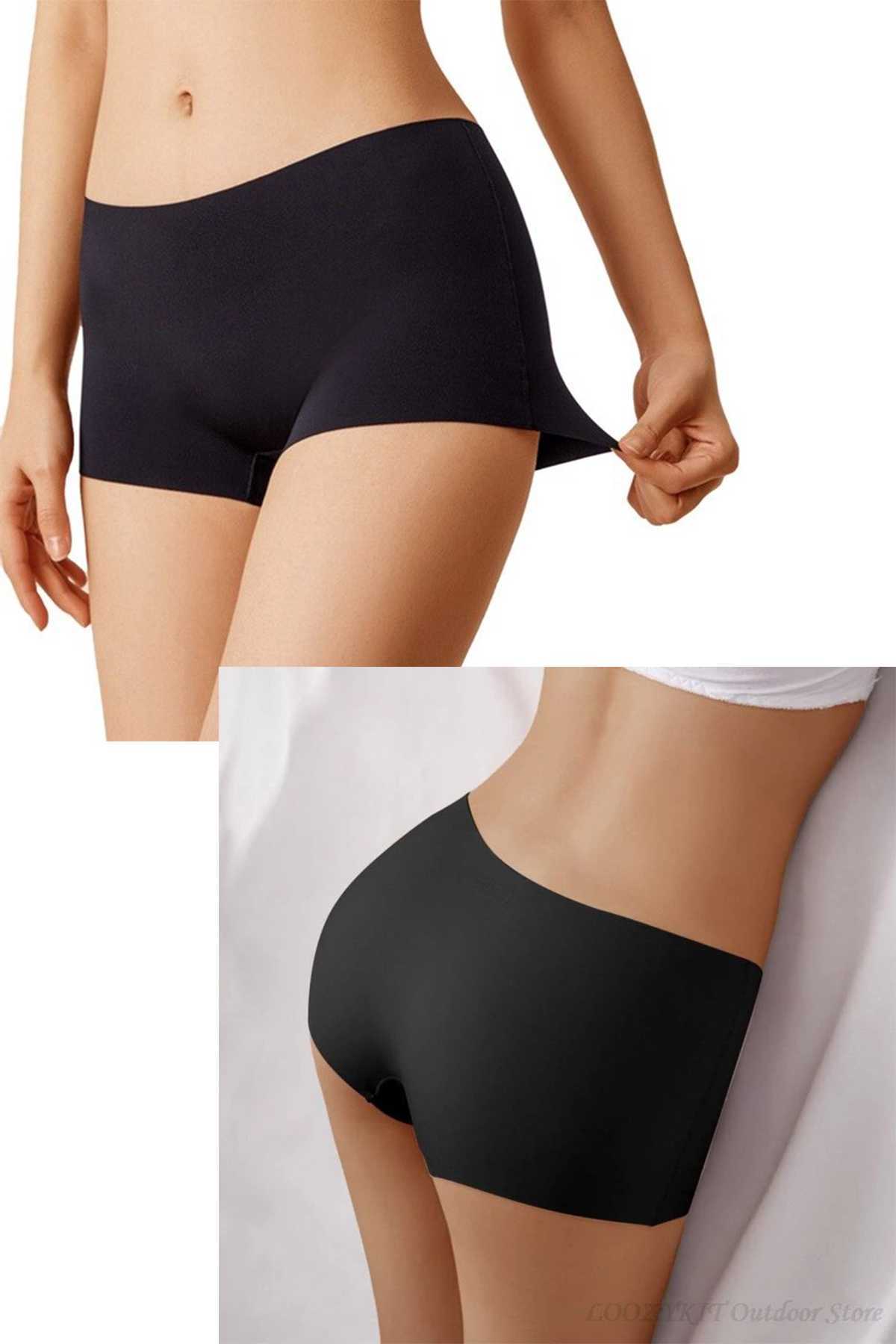 3Pcs Women Seamless Invisible Invisible No Trace Mini Shorts Boxers Black