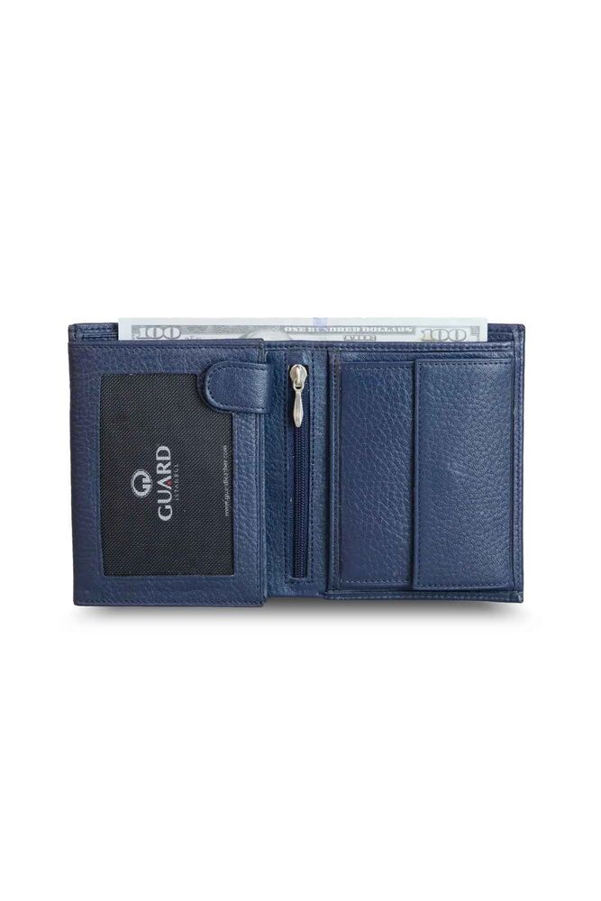 Multi-Compartment Vertical Navy Blue Leather Men's Wallet