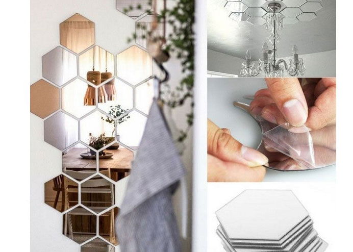 12Pcs Medium Adhesive Decorative Acrylic Mirror Hexagonal