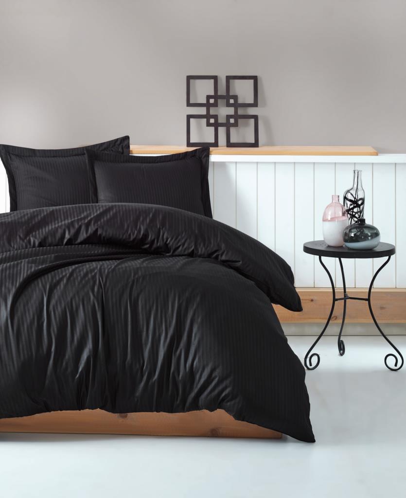 Double Satin Duvet Cover Elegante Stripe Black