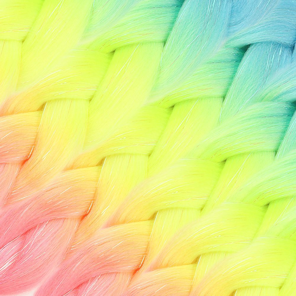 Silvery Light Blue / Neon Yellow / Pink Color Transition Braided Hair 100 Gr.