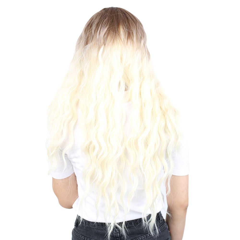 Kanekalon Fiber Synthetic Wig / Auburn / Platinum Ombré Long Water Wavy Look with Special Bangs