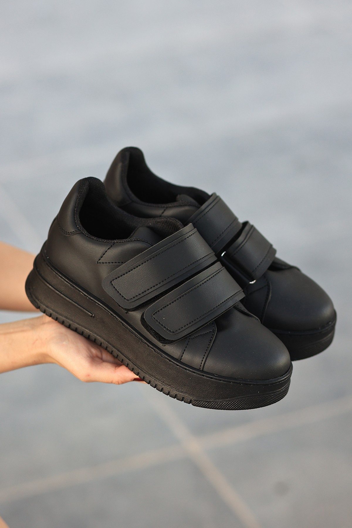 Black Skin Velcro Sneakers