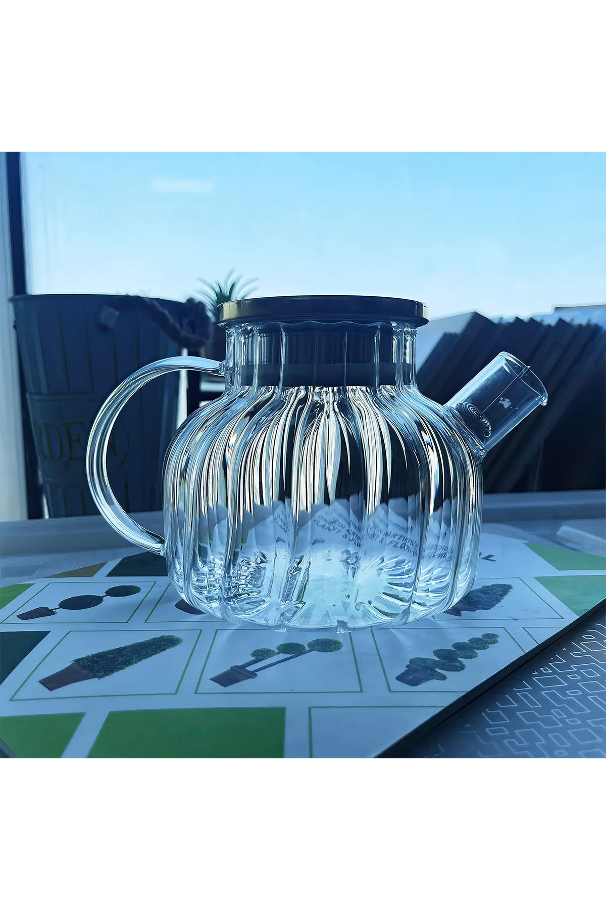 Steel Lid Borosilicate Sliced Model Glass Teapot with Strainer Herbal Teas 1000 Ml Turk-CM-2001