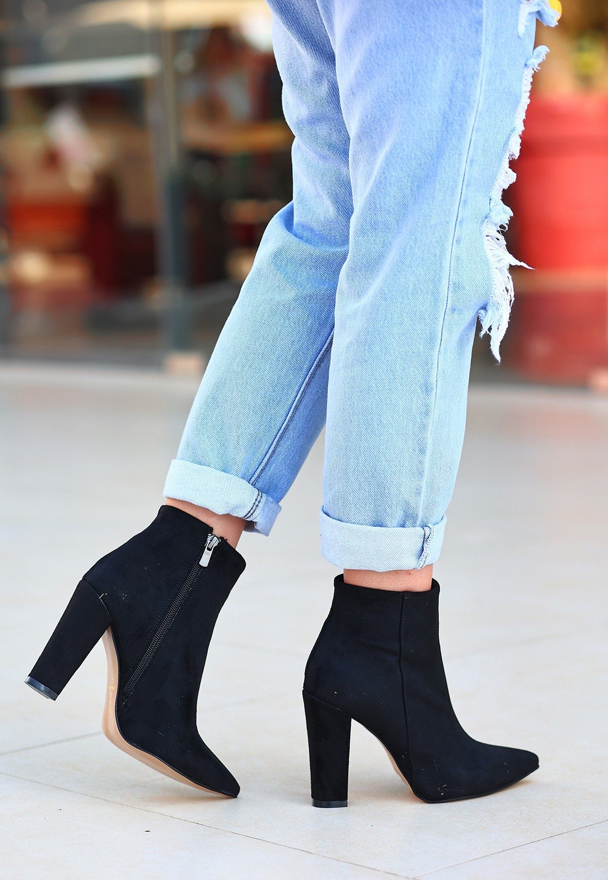 Black Suede Heeled Boots