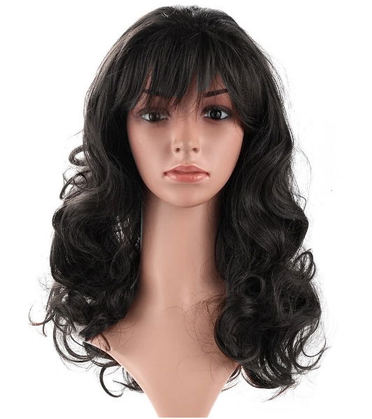 Black Color Wavy Long Party Wig 55 cm