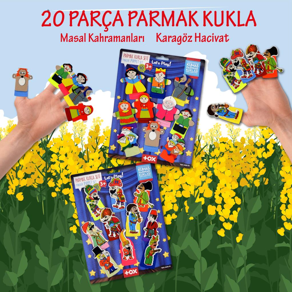 2 Set - 20 Pieces Hacivat, Karagöz and Fairy Tale Heroes Finger Puppet