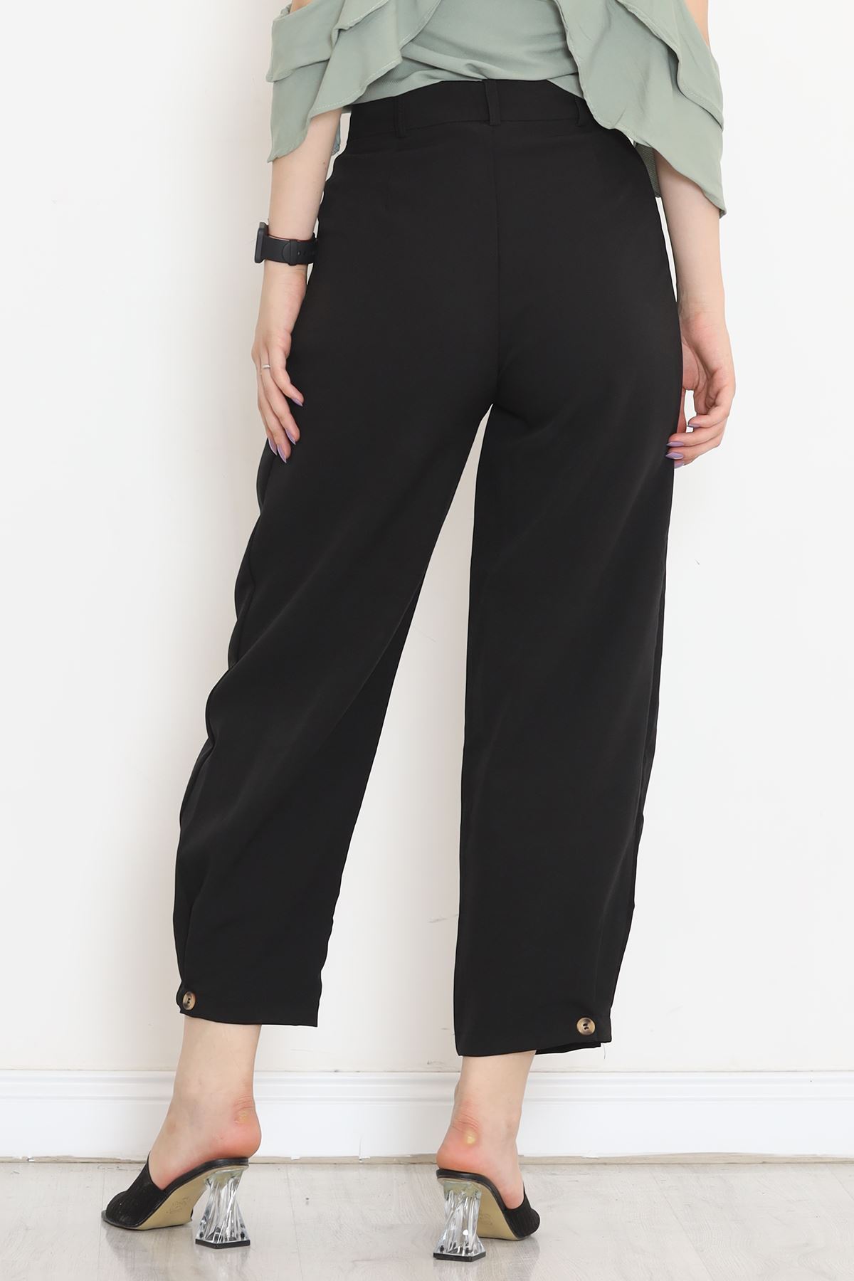 Trousers with Button Details Black