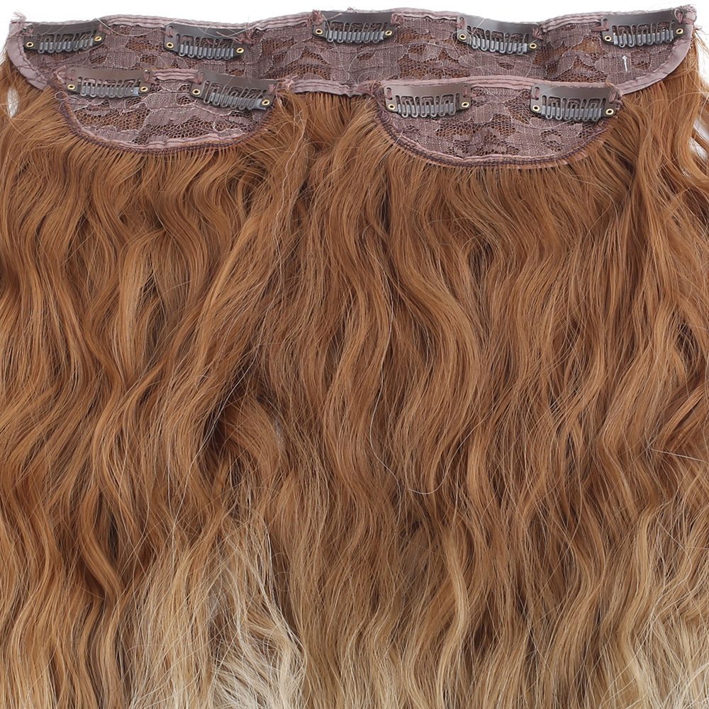 Kanekalon Fiber Synthetic Embossed Wavy Half Moon + 2 Side Hair Snaps / Dark Auburn Platinum Ombré