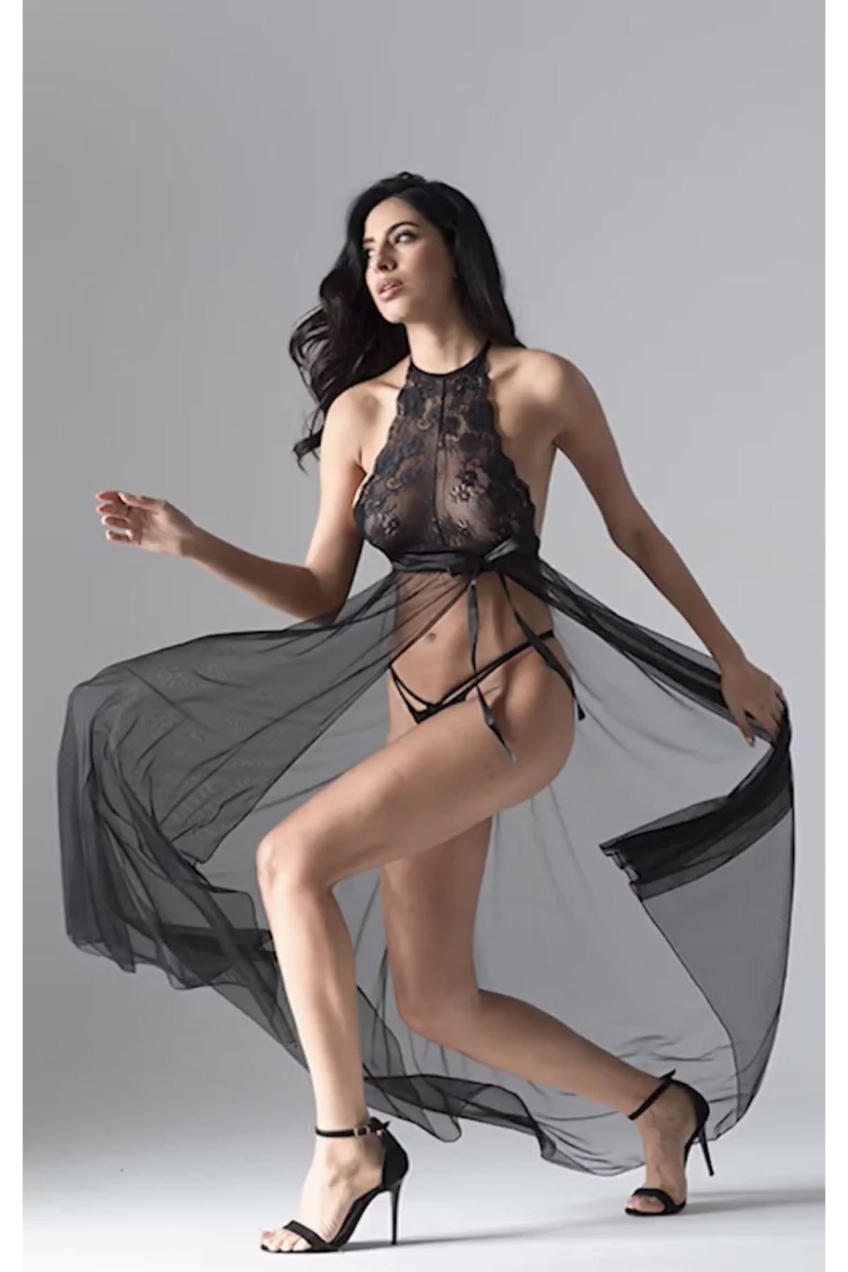 Black Lace Tulle Nightdress