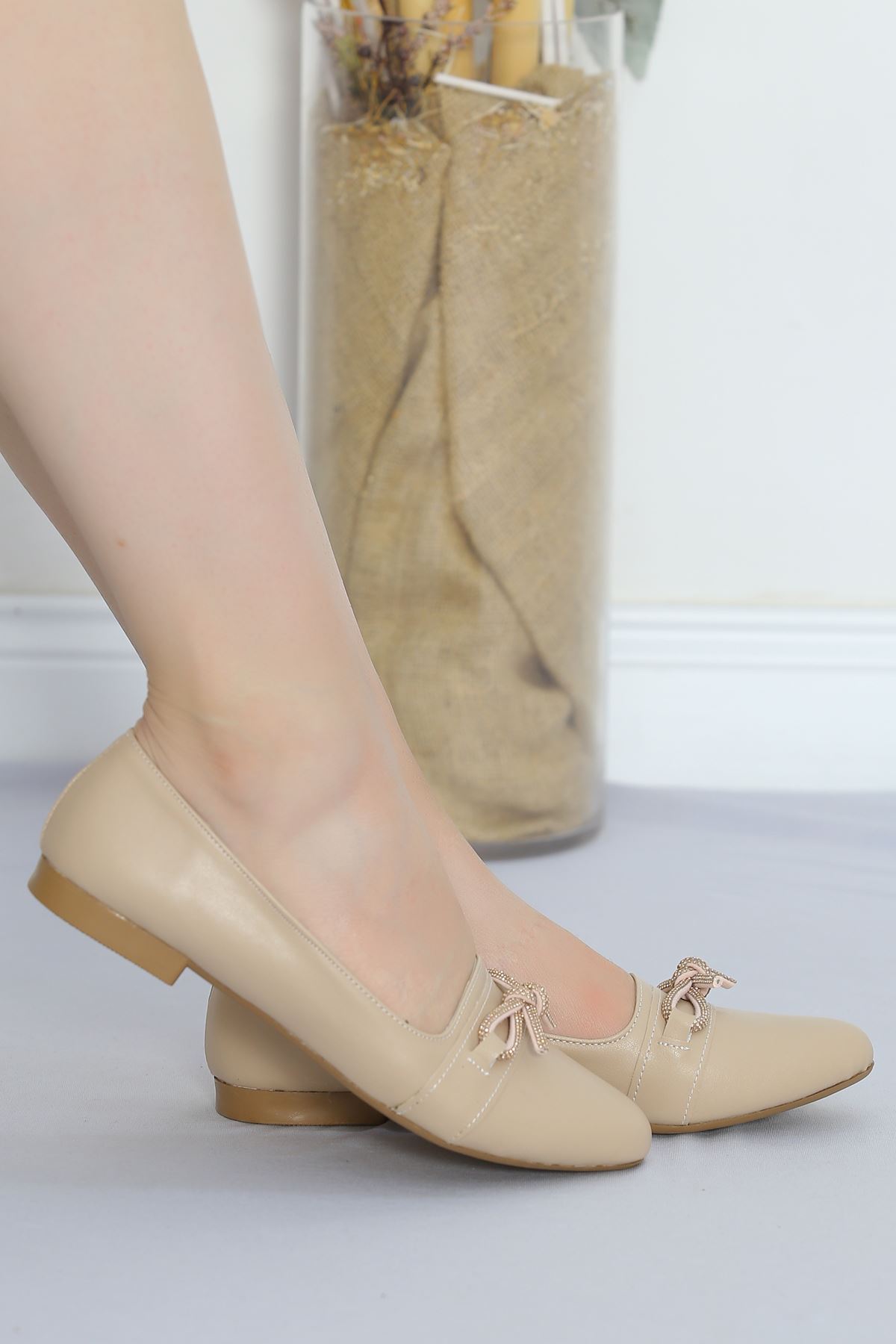 Stone Detail Babet Shoes Mink