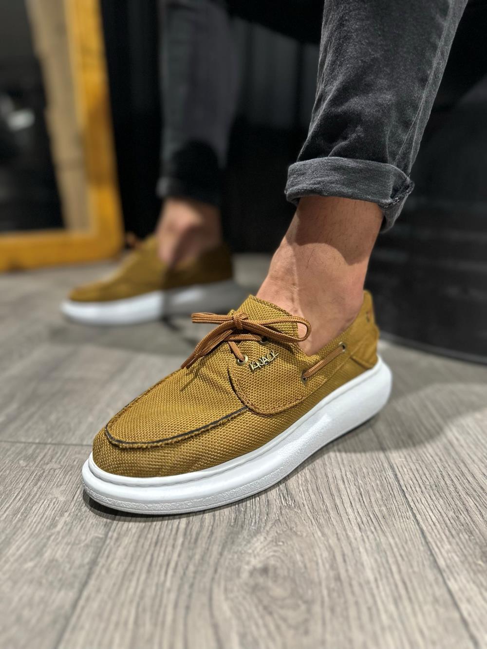 High Sole Seasonal Linen Shoes Tan