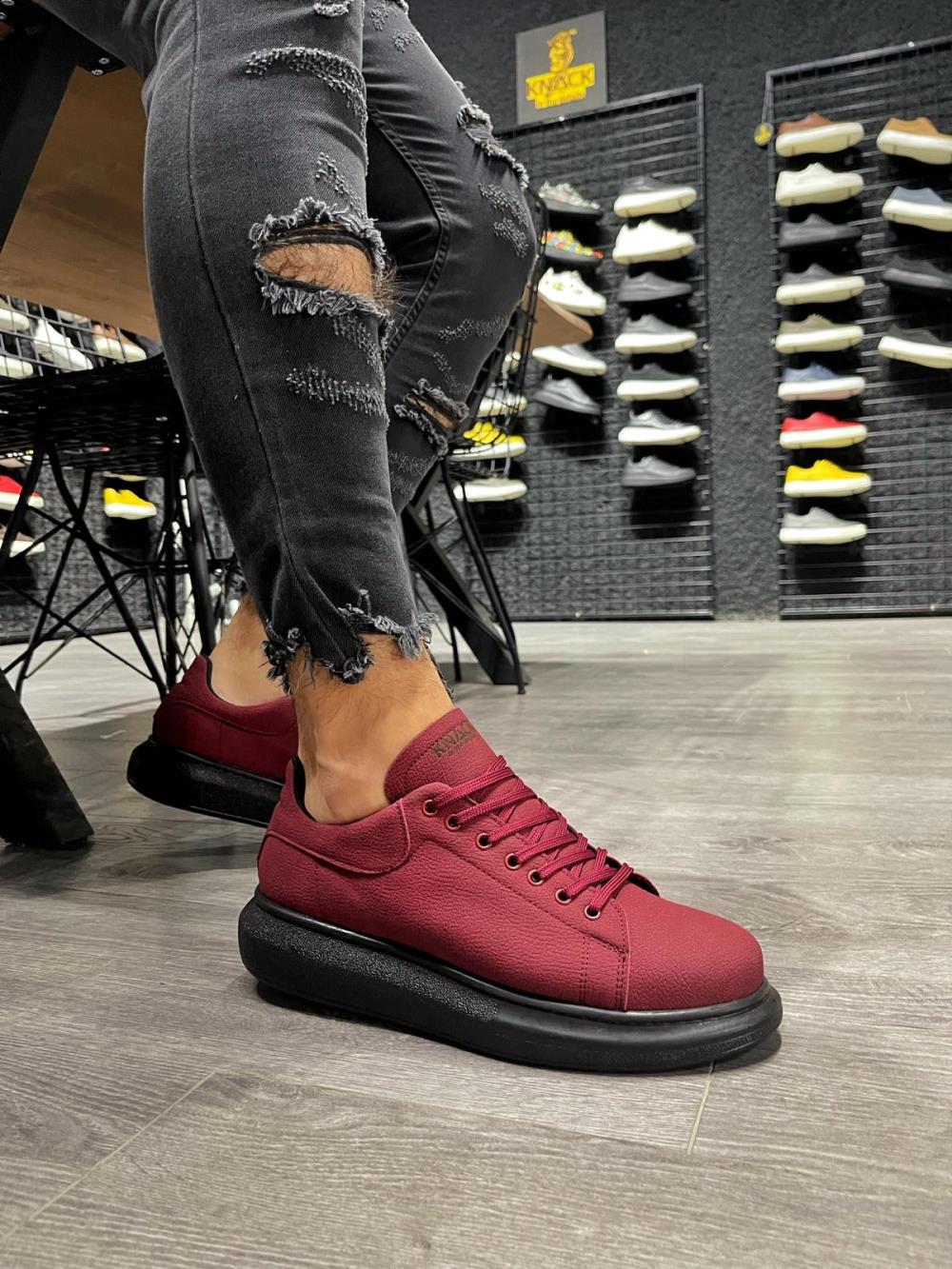 High Sole Casual Shoes Burgundy (Black Sole)