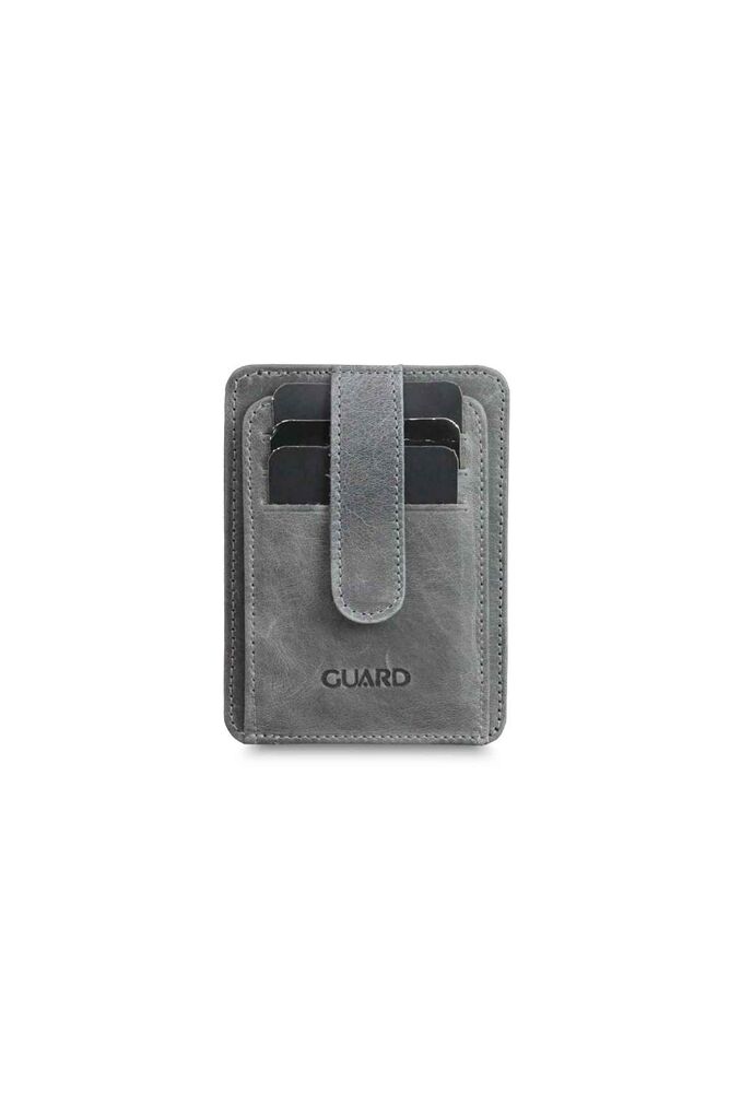 Vertical Crazy Gray Leather Card Holder