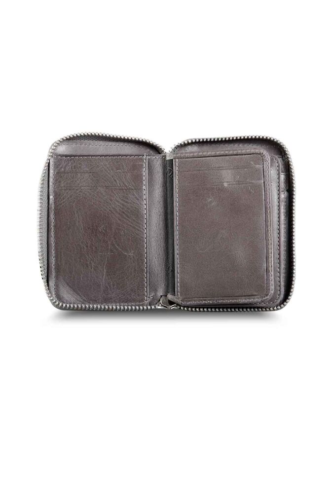 Antique Gray Leather Mini Wallet with Zipper