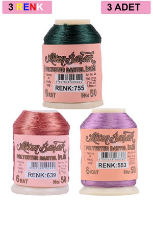 3 Pieces Altinbasak Oya and Lace Floss 20 gr - Turk - No: 639 - 553 - 755