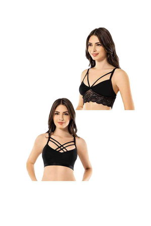 4 Black Lace Cross Drawstring Bustier