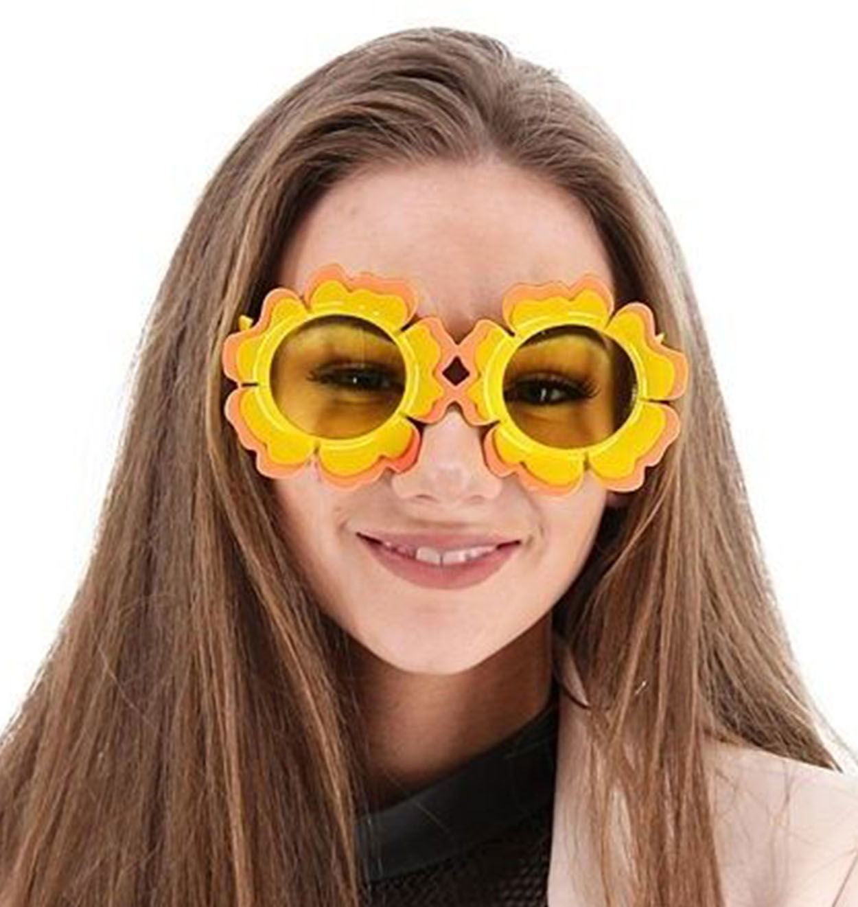 Daisy Shaped Orange Yellow Color Hawaiian Concept Party Glasses 15x7 cm