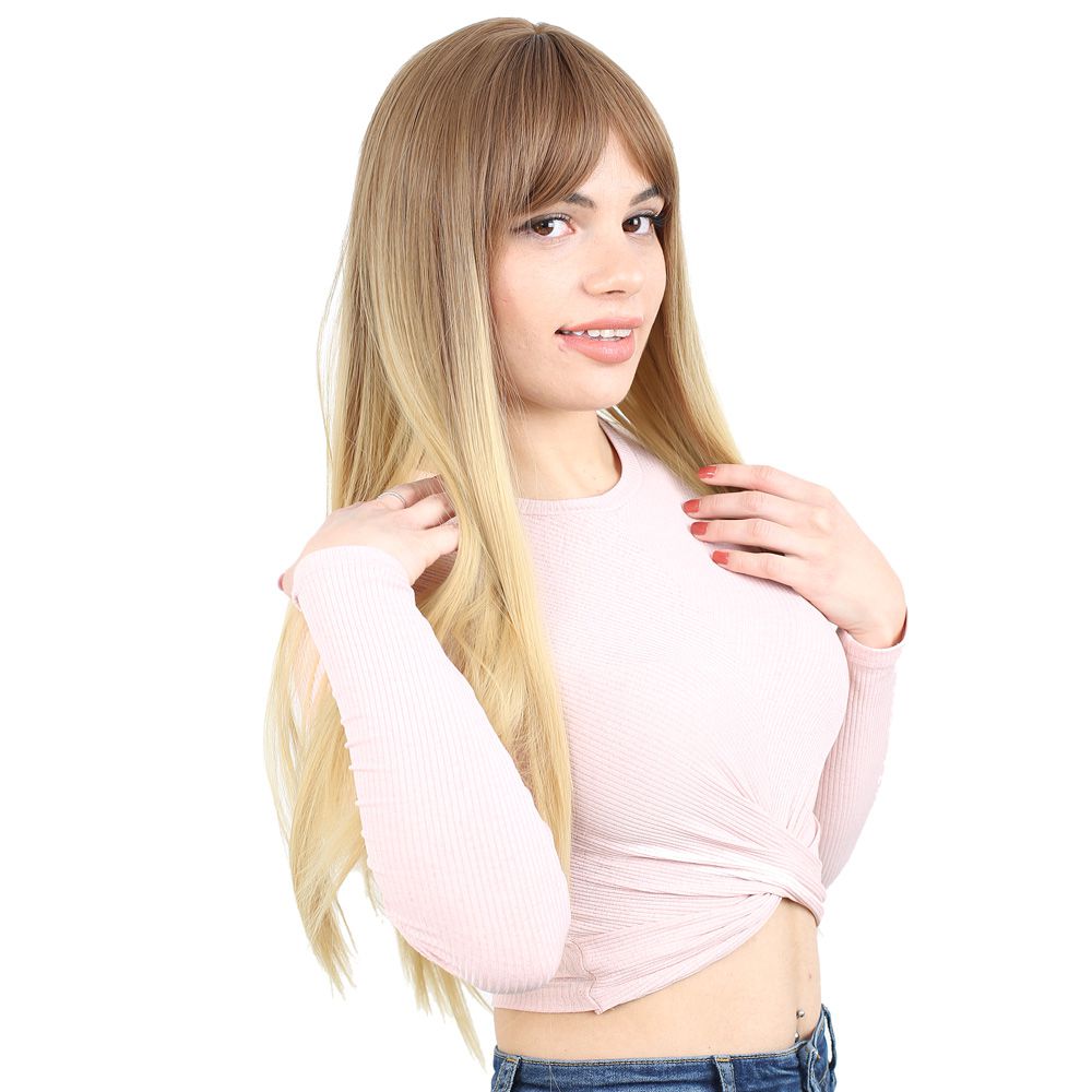 Kanekalon Fiber Synthetic Long Straight Bangs Wig / Auburn / Yellow Ombré