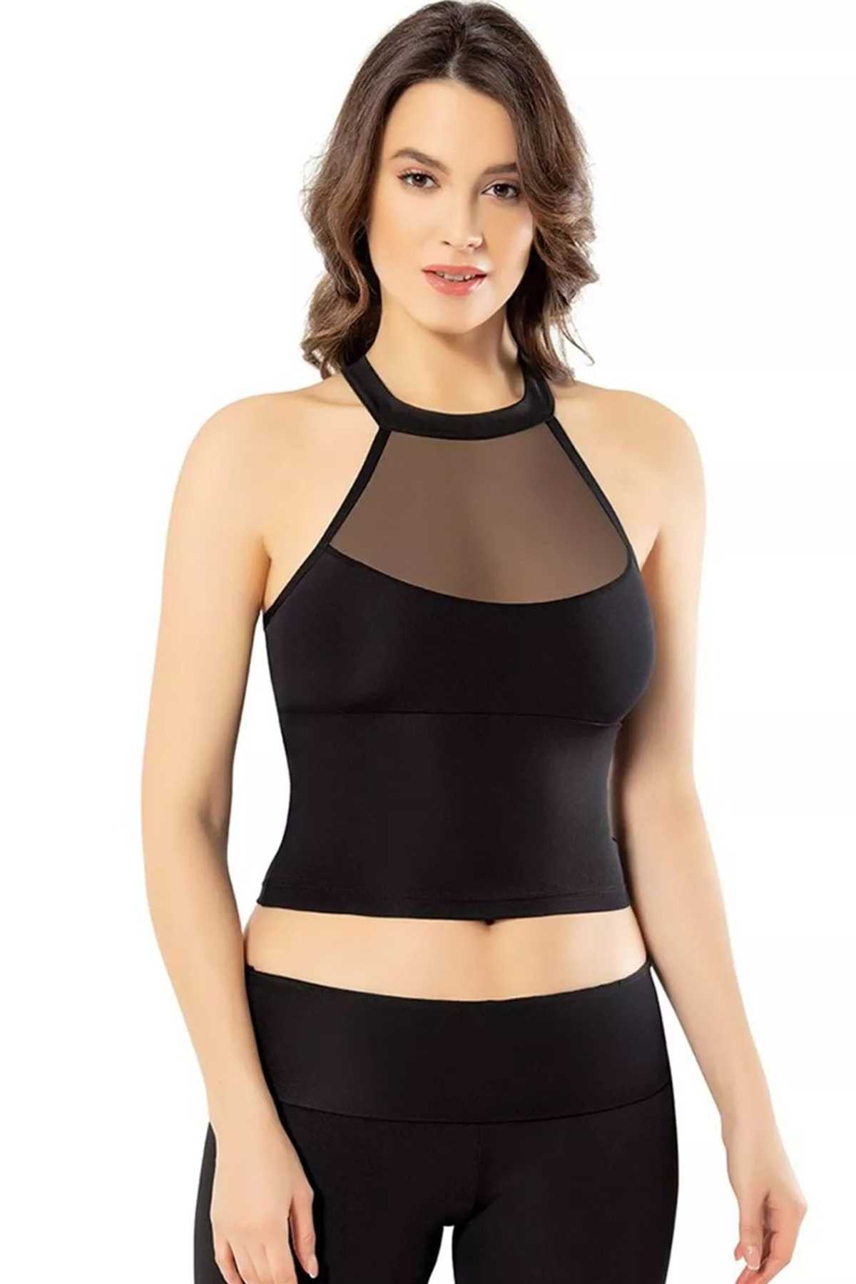 Padded Diver Modeled Krop Women's Bustier Black