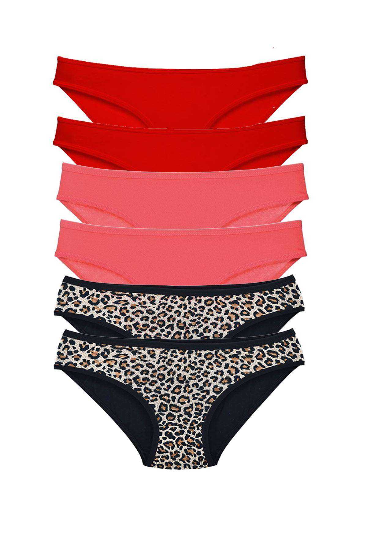 6 Pcs Lycra Women Slip Panties Leopard Red Fuchsia