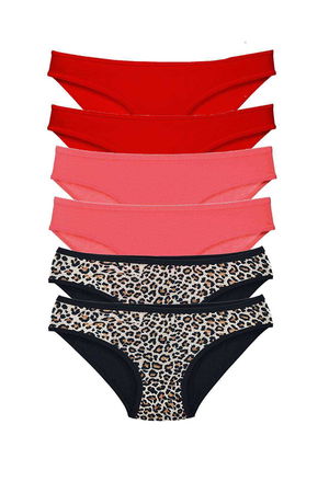 6 Pcs Lycra Women Slip Panties Leopard Red Fuchsia