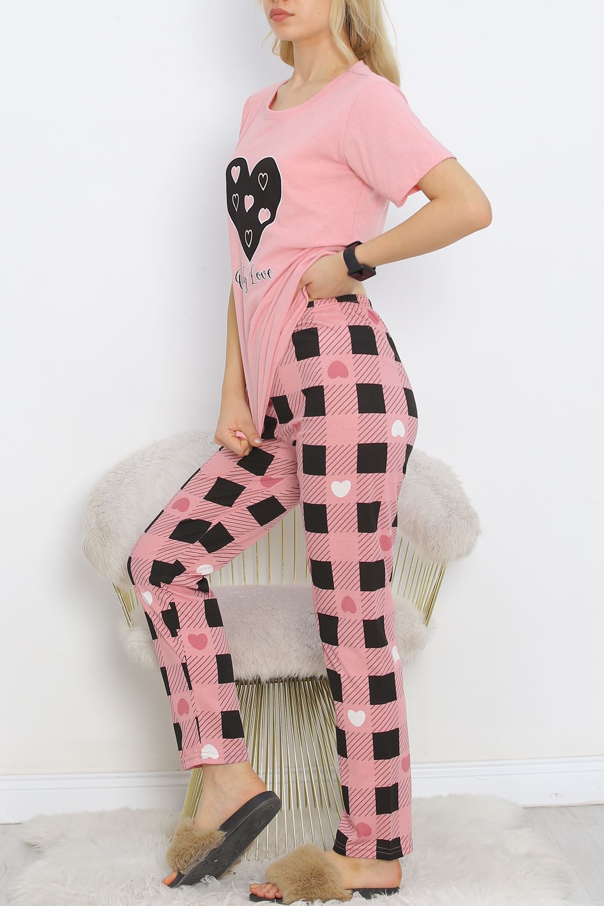 Patterned Pajama Set Powder Black