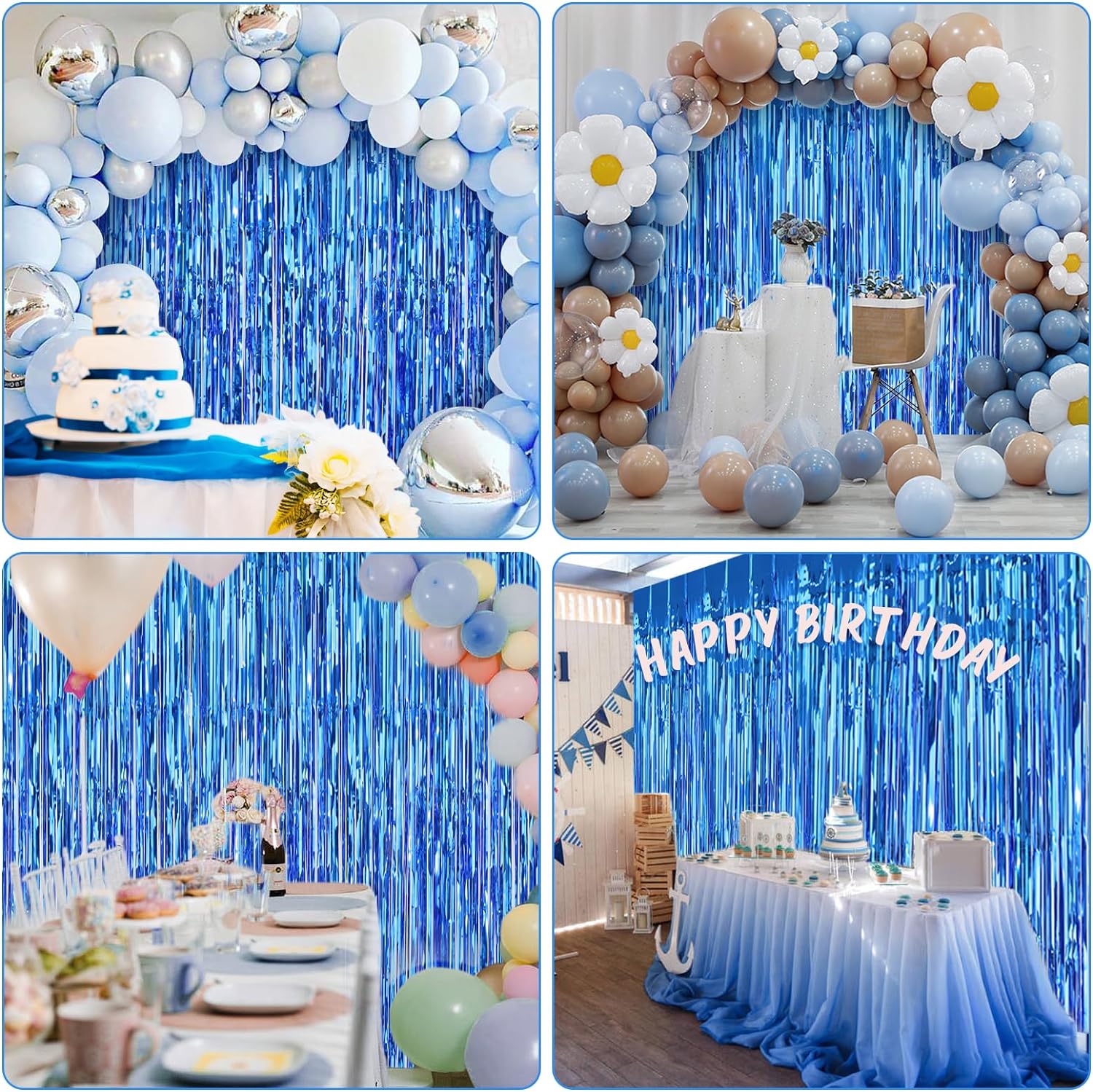 Blue Color Extra Metallized Shiny Fringed Backdrop Curtain Imported A Quality 1x2 Meters