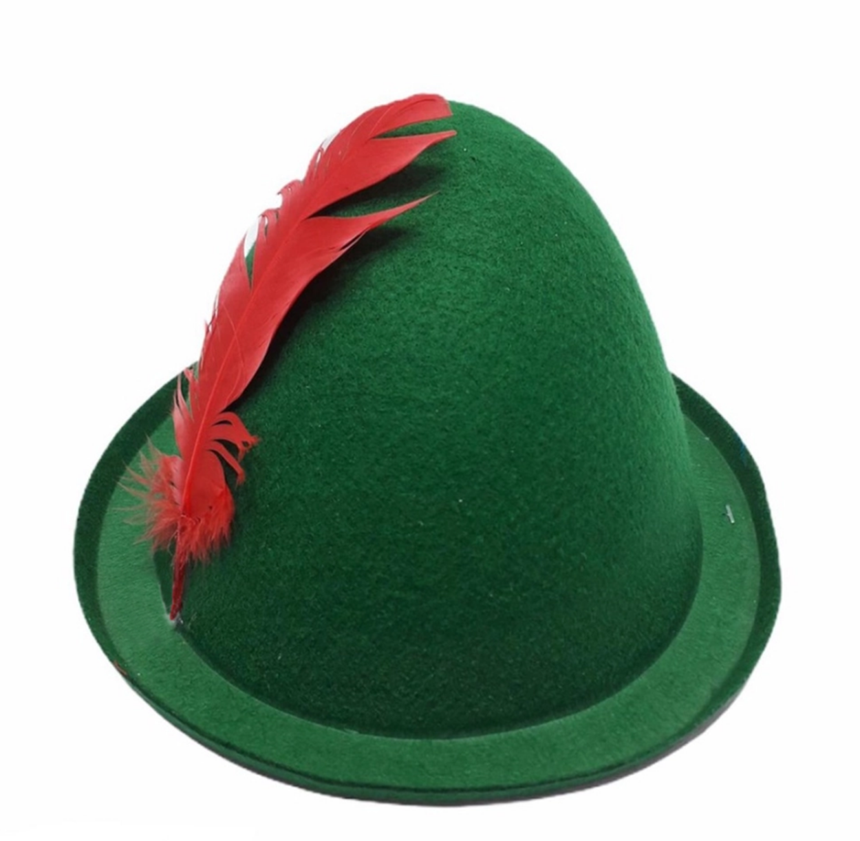 Green Color Red Feathered Peter Pan Hat Robin Hood Hat 24X23 cm