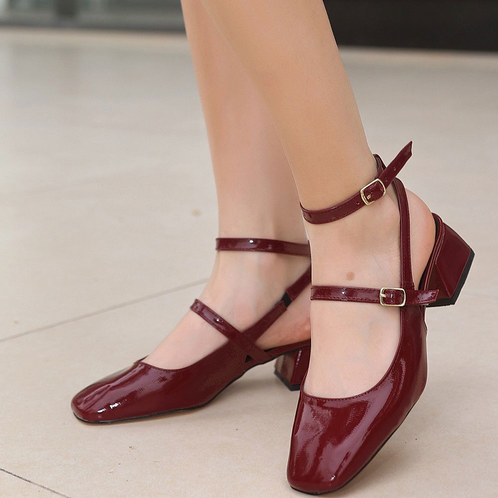 Burgundy Patent Leather Heeled Shoes