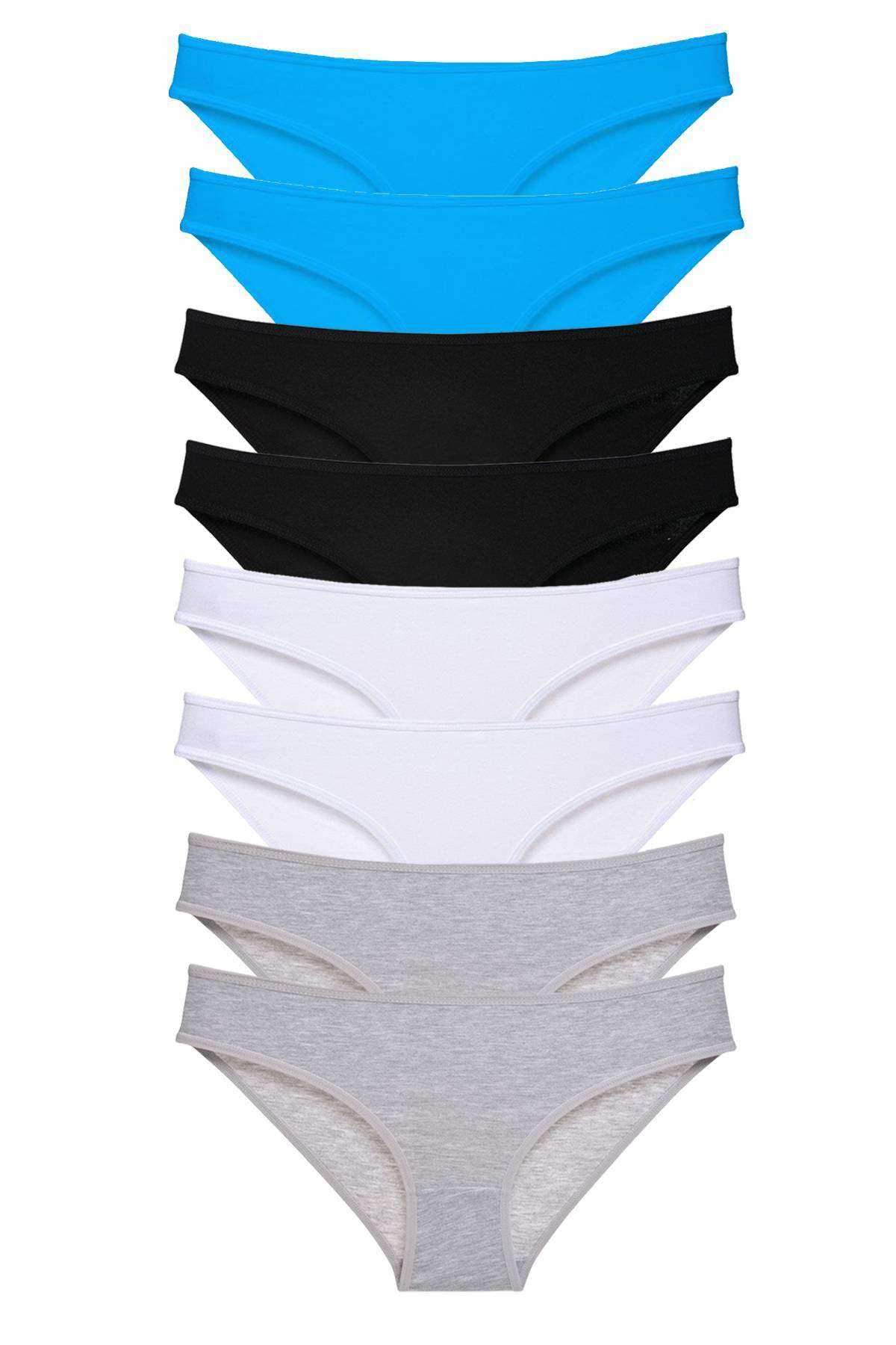 8pcs Super Eco Set Lycra Women Slip Panties Black Gray White Blue