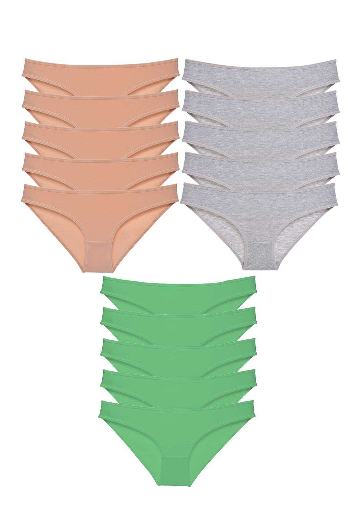 15pcs Eco Set Lycra Women Slip Panties Skin Gray Green