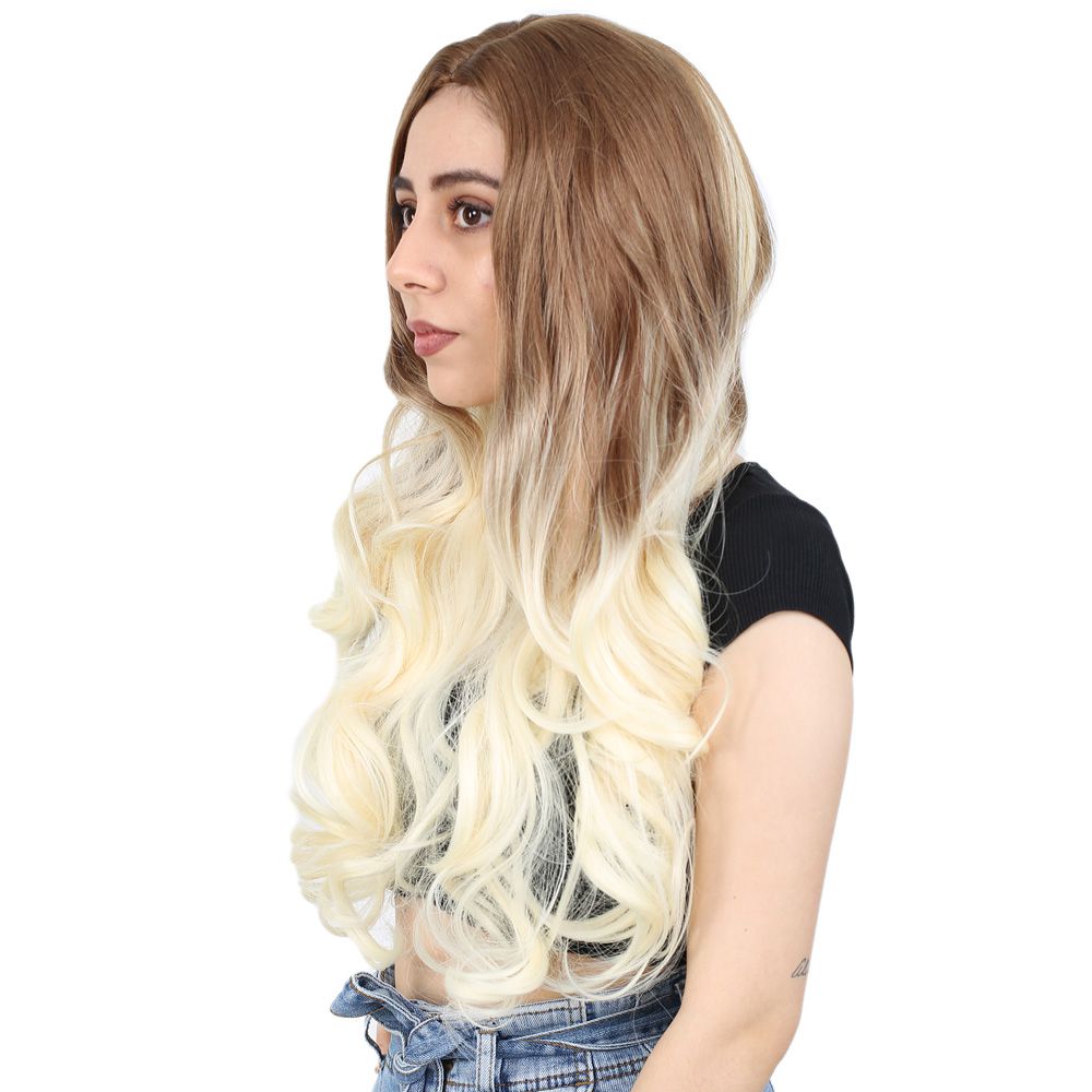 Super Dense Wavy Kanekalon Fiber Synthetic Long Bangs Wig / Balkan Hair / Platinum Ombré