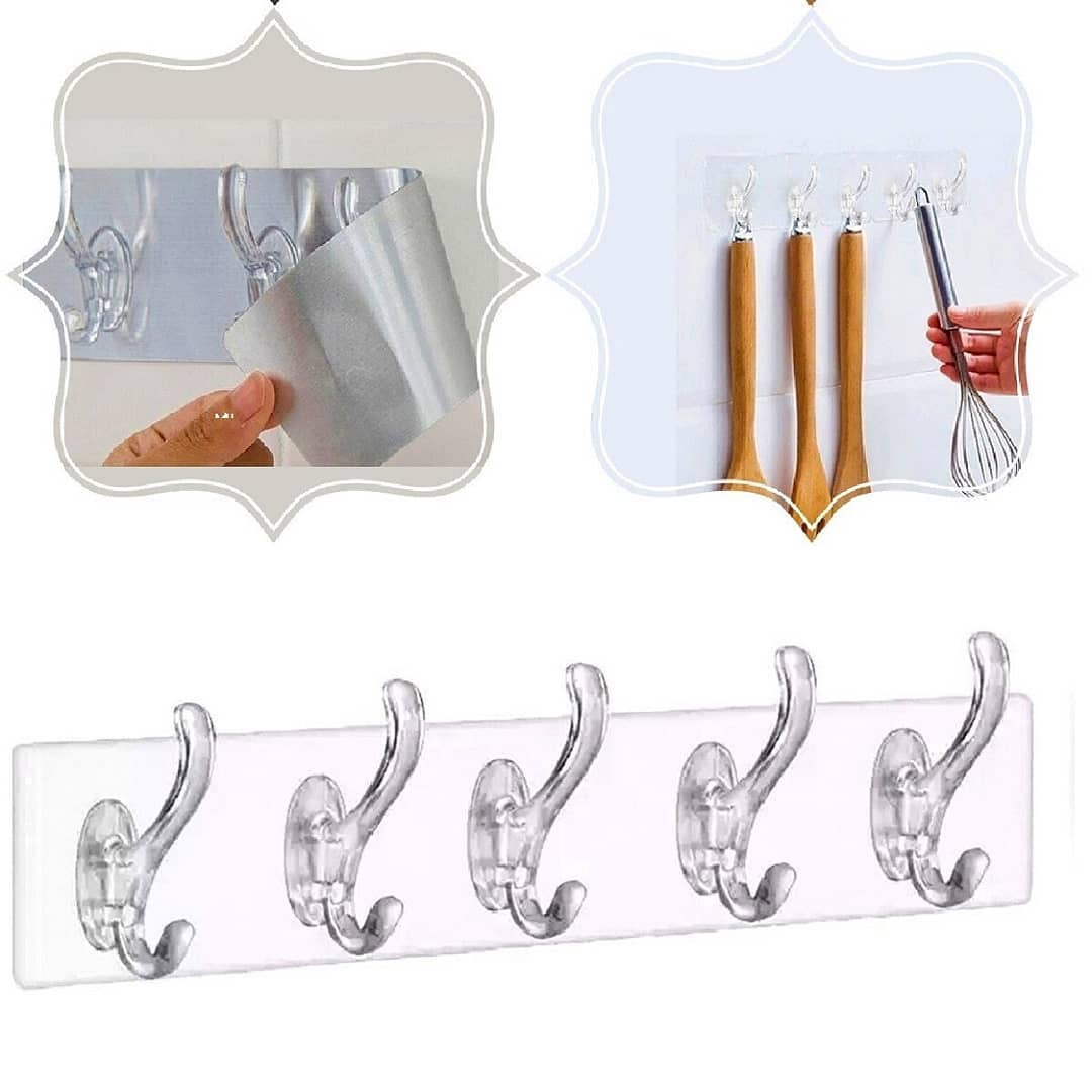 Multipurpose Self-Adhesive 5-Pack Transparent Hanger