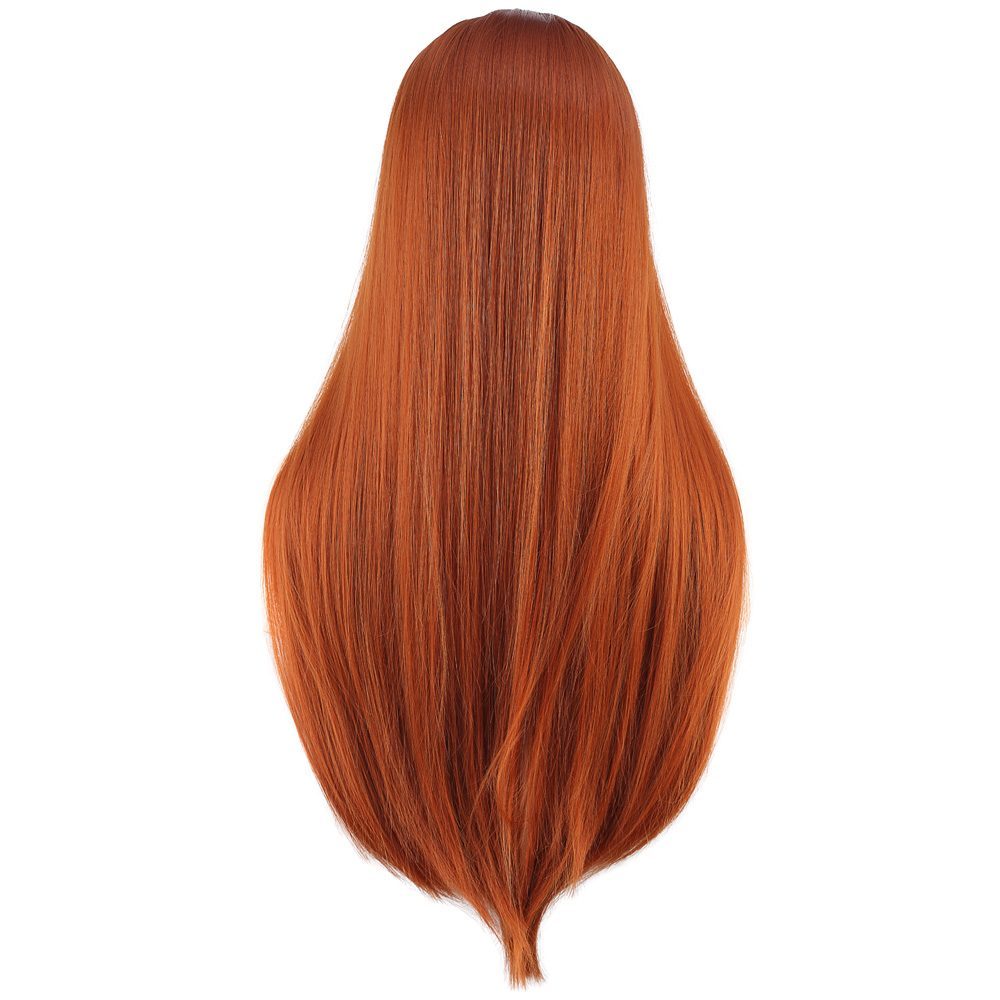 Long Kanekalon Fiber Synthetic Wig with Straight Custom Bangs / Copper