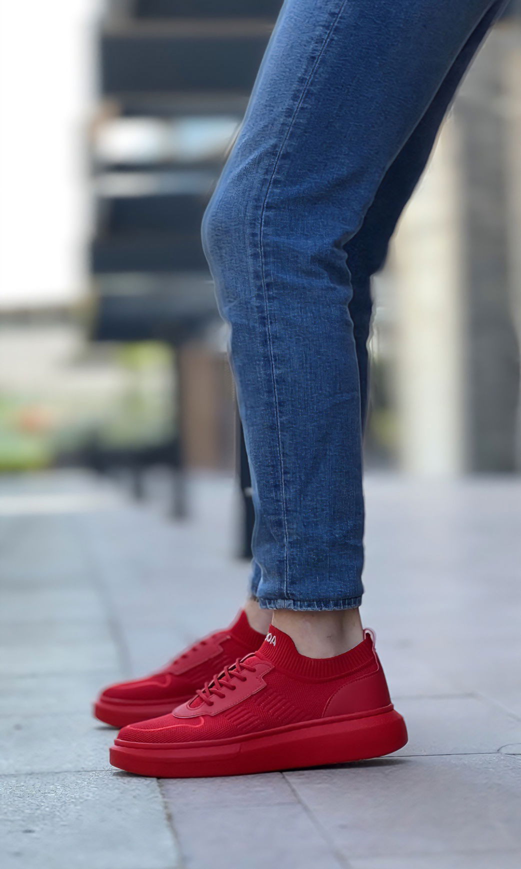 Custom Knitted Tricot Style Red Color Sneakers