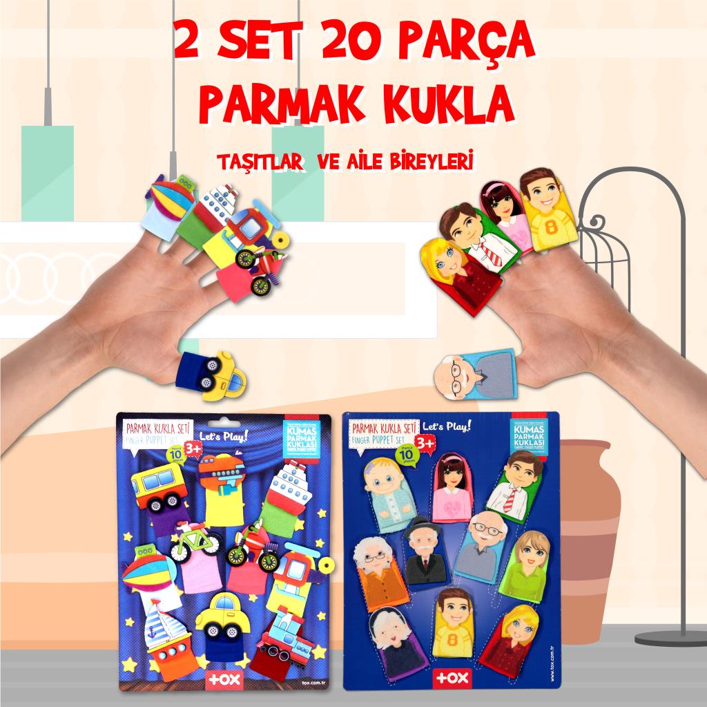 2 Sets - 20 Pieces Vehicles and Family Members Finger Puppet