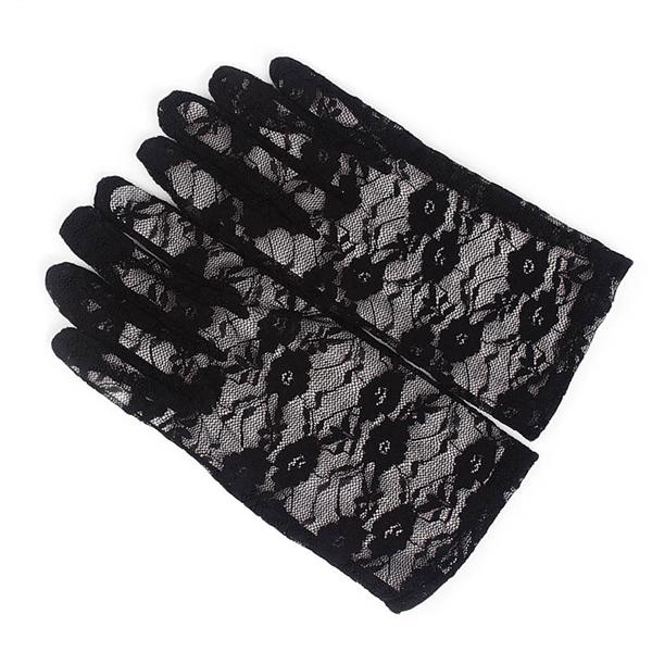 Black Color Wrist Length Lace Gloves Adult Size