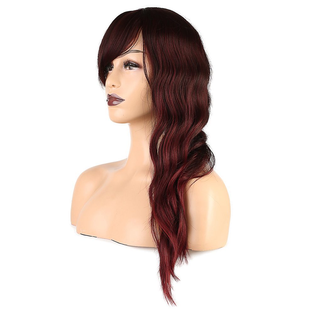 Kanekalon Fiber Synthetic Medium Wig with Wavy Special Bangs / Red Brown