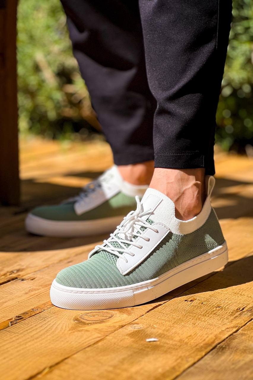 Green Tricot High Sole Lace-up Casual Men's Shoes