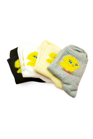 Plush Chick Embroidered Women Socks 4 Pairs