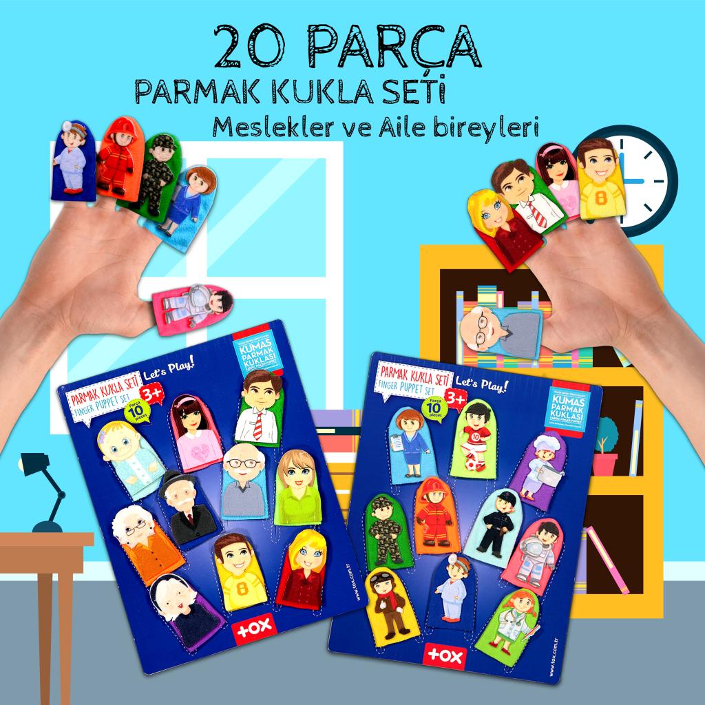 2 Sets - 20 Pieces Professions and Family Members 20 Pieces Finger Puppets