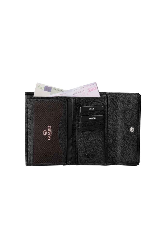 Black Genuine Leather Ladies Wallet with Snap Fastener