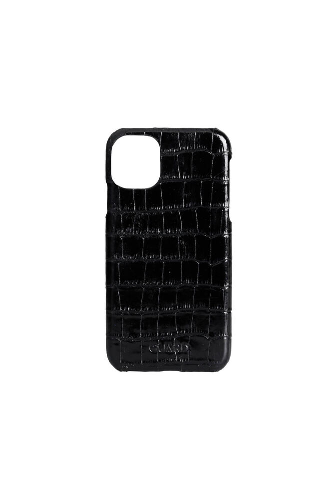 Black Croco iPhone 11 Genuine Leather Phone Case