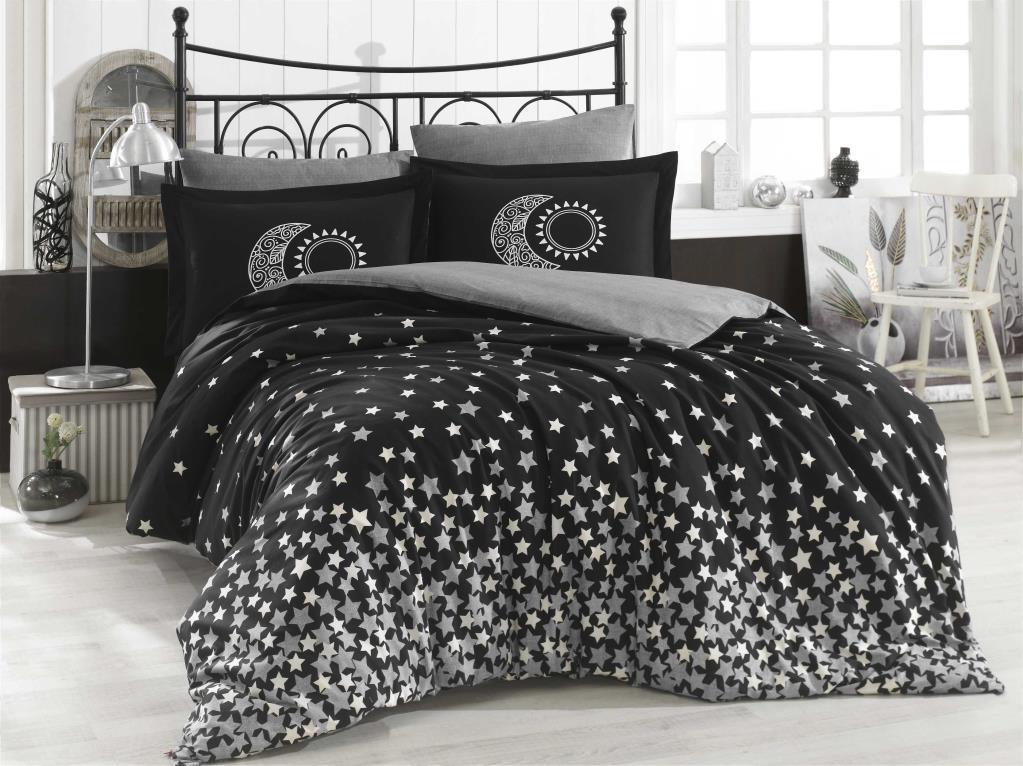 Double Poplin Duvet Cover Stars Black