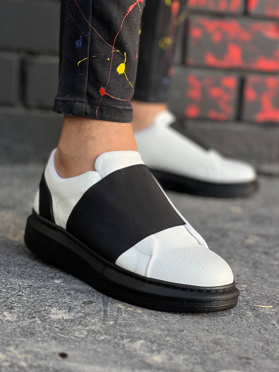 White Skin Black High Sole Lace-up Casual Men's Shoes